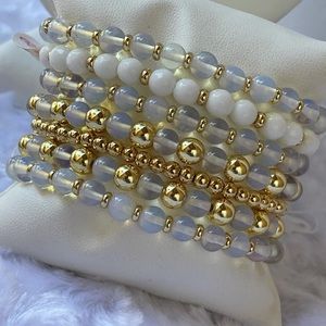 7 stacking Crystal white mountain jade 18 karat